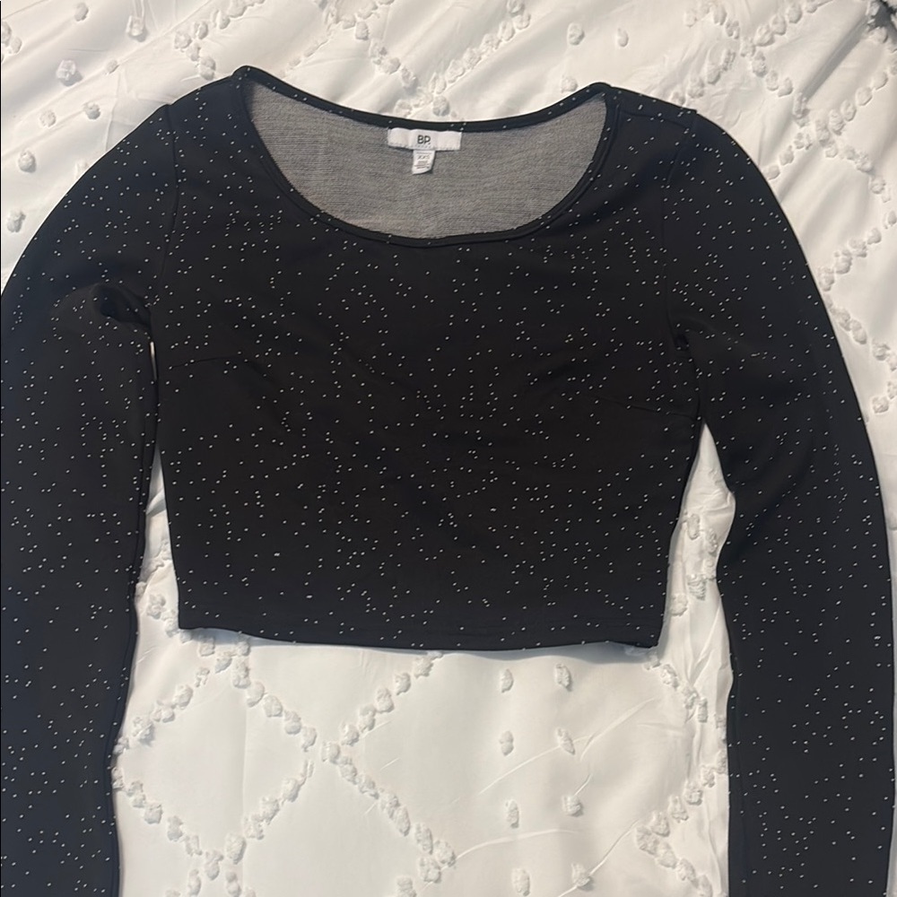 BP Fitted Crop Long Sleeve Black and White